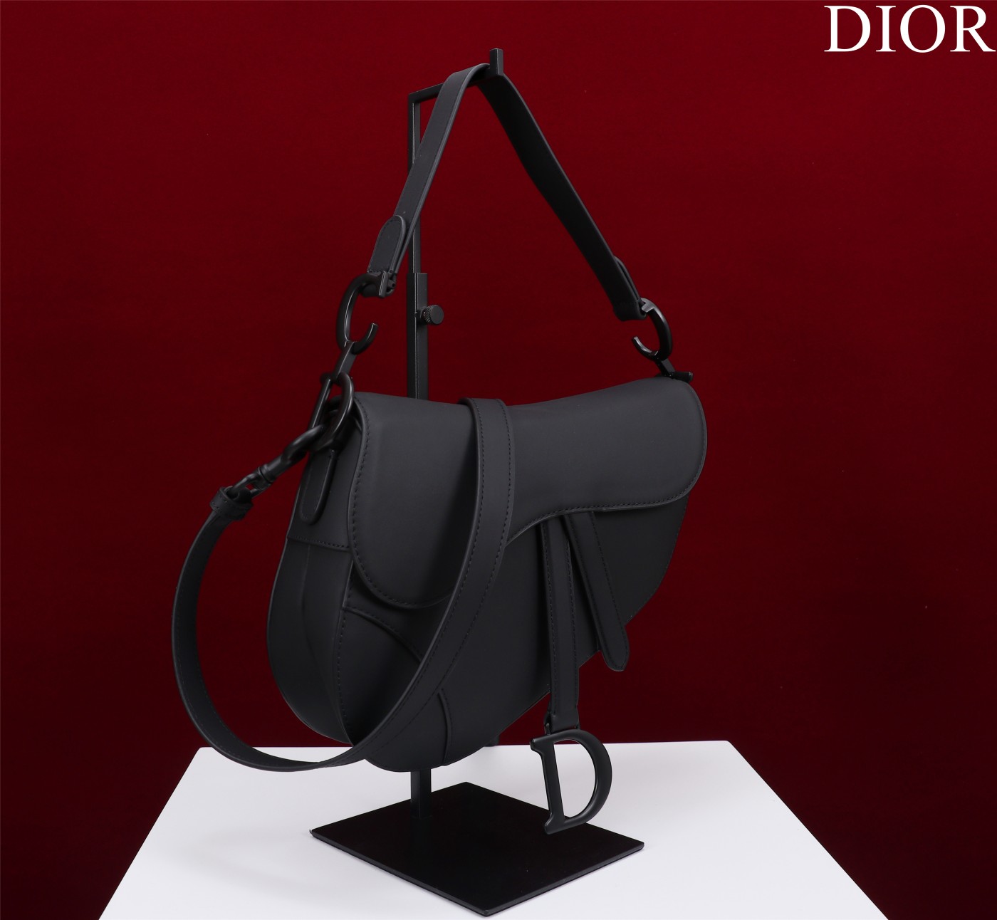 Saddle Bag with Strap Black Ultramatte Calfskin